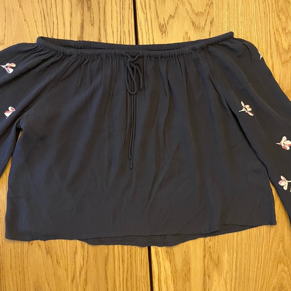 Billabong Womens Navy Blue Floral Off The Shoulder Bell Sleeve Boho Top Size M - Picture 5 of 11